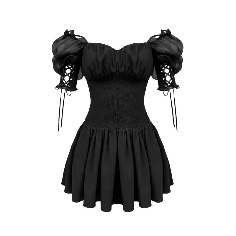 black mesh puff sleeve dress Plus Size Mesh Puff Sleeve Dress