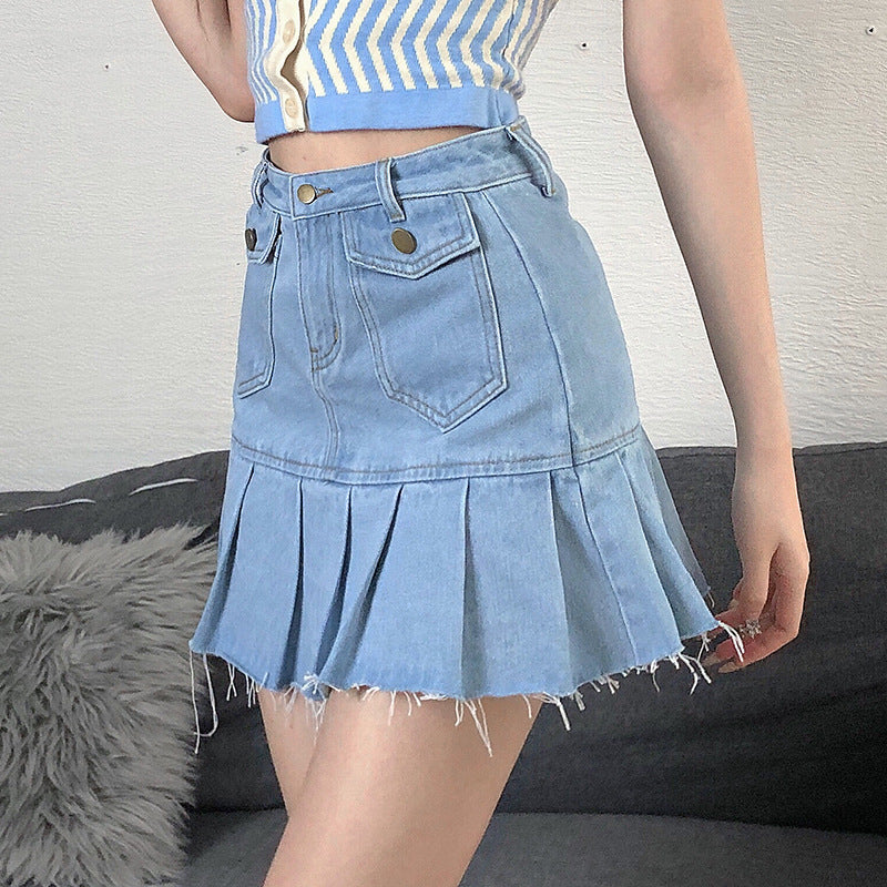 "BLUE FAKE POCKET DENIM" SKIRT N040701