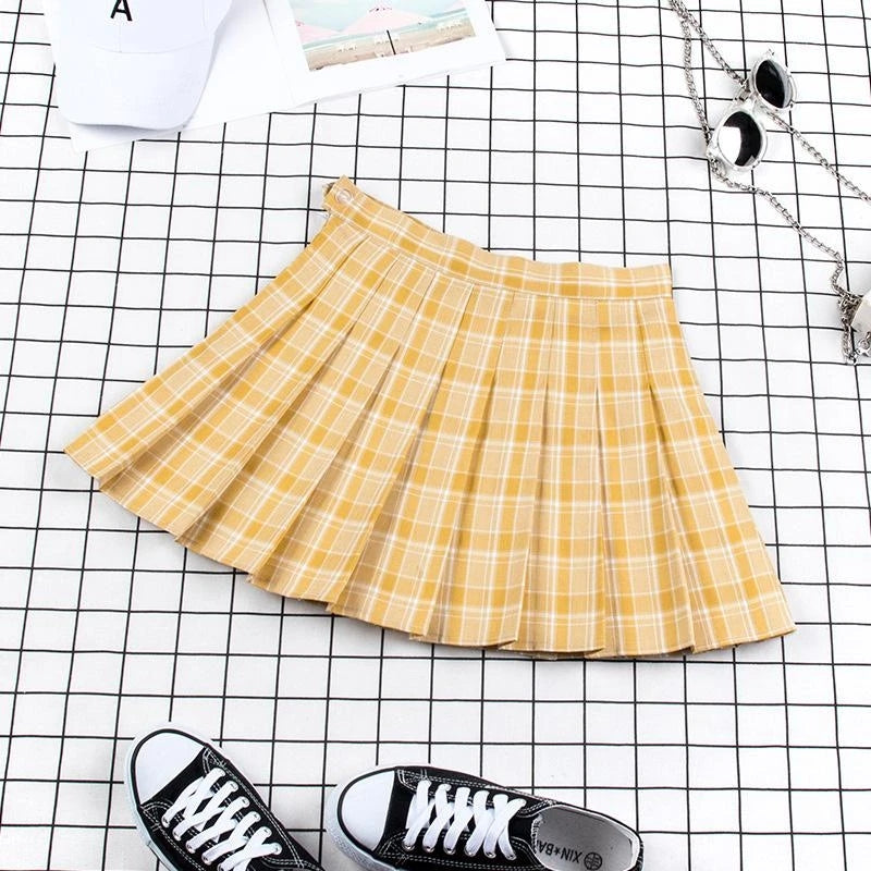 "FOUR COLOR PLAID PLEATED" SKIRT N082509