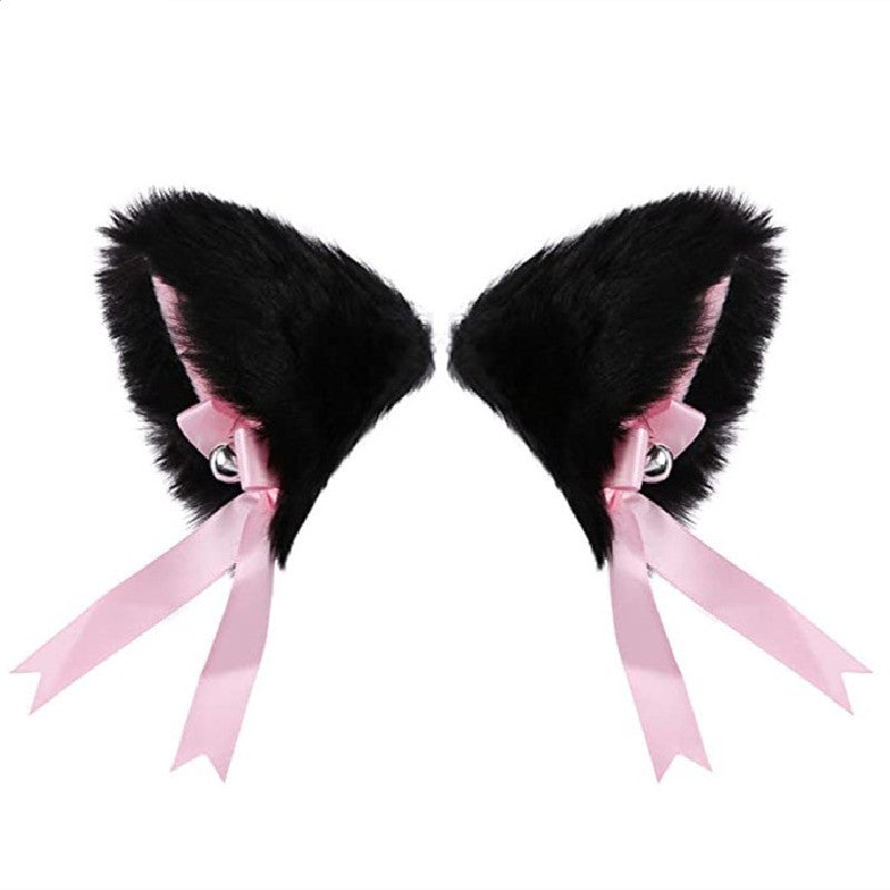 PLUSH BELL BOW CAT EAR HAIRPIN UB2560