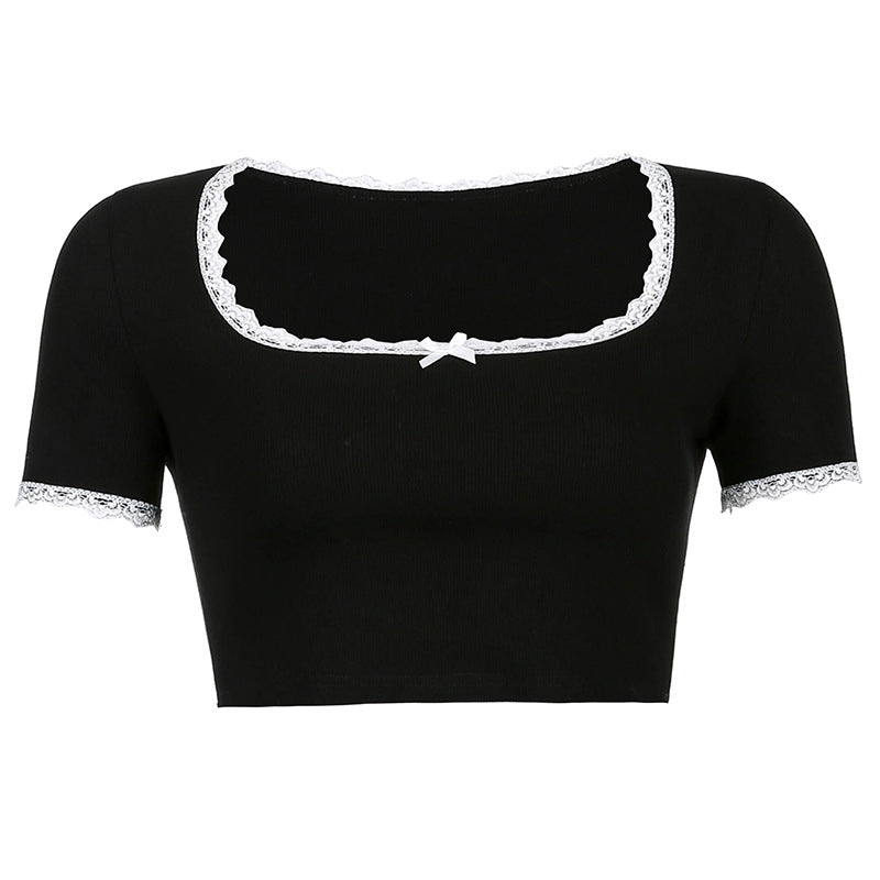 "BLACK BLUE LACE BOW" CROP TOP UB2443