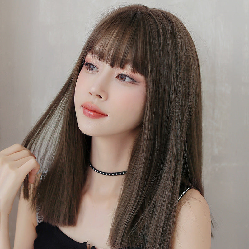 NATURAL BROWN BANGS MID-LENGTH WIG UB2555