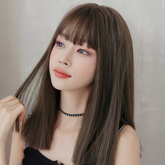 NATURAL BROWN BANGS MID-LENGTH WIG UB2555
