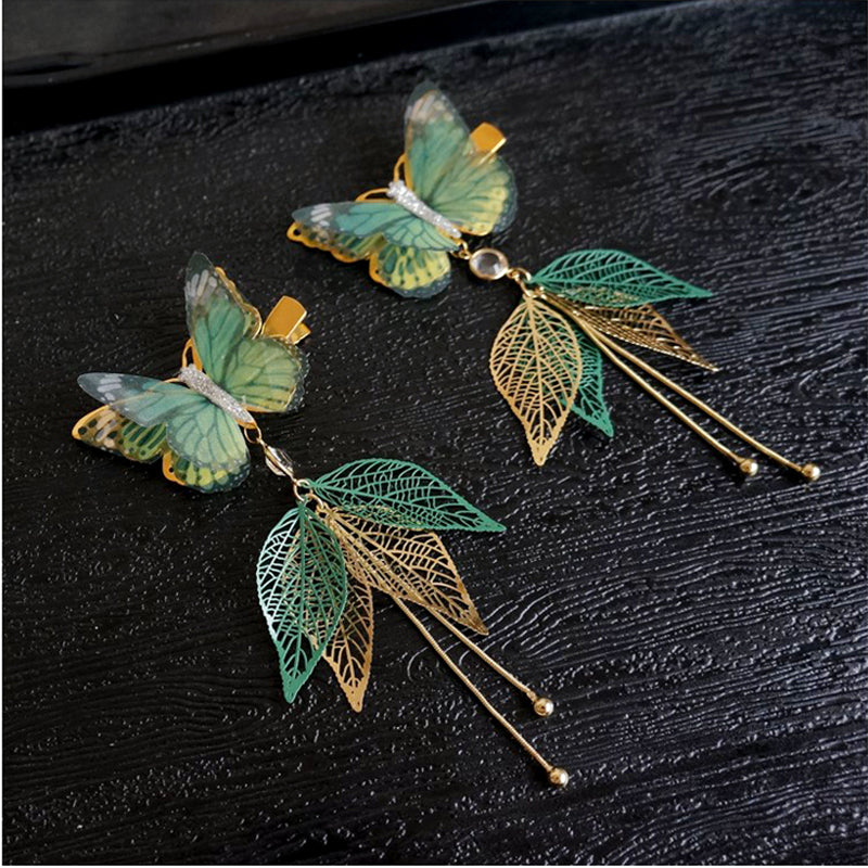 "GREEN LEAF BUTTERFLY" HAIRPIN N092404