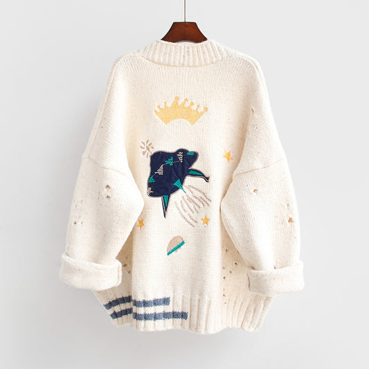 "SPACESHIP EMBROIDERED" SWEATER COAT N091005