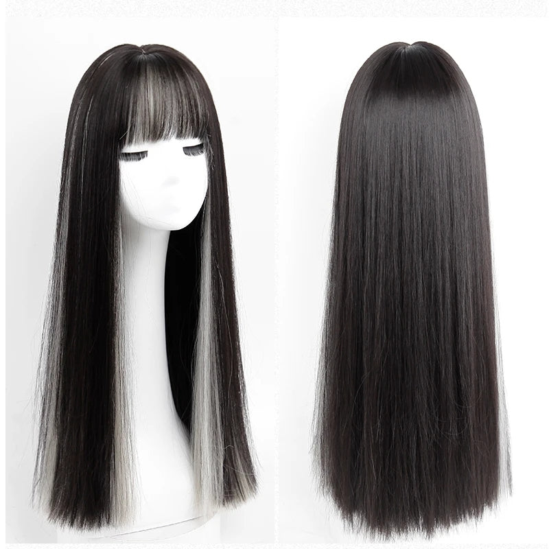 AIR BANGS GRAY BLACK LONG STRAIGHT WIG UB2484