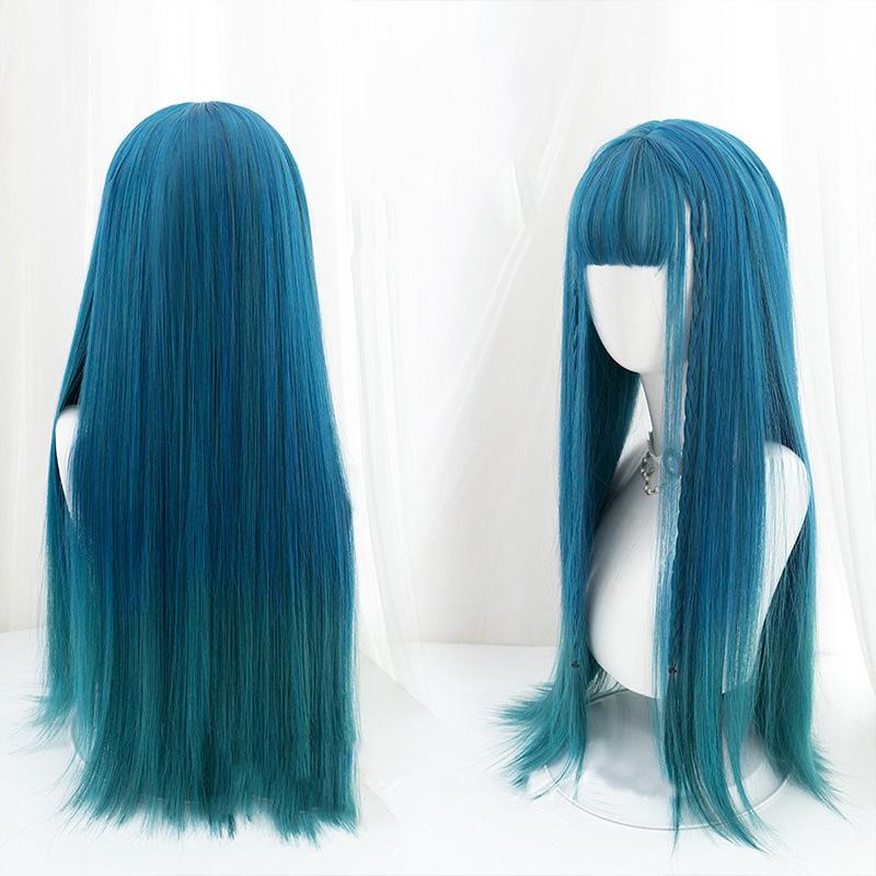 [ @carrypingwin]"LOLITA BLUE LONG STRAIGHT/CURLY" WIG N111802