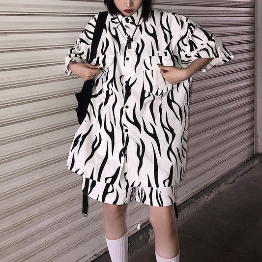 "BLACK WHITE ZEBRA PRINT SHIRT + SHORTS" SUIT UB2405