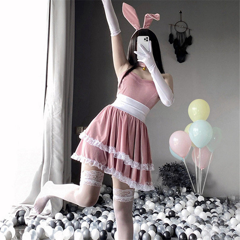 PINK CUTE LACE VELVET BUNNY OUTFIT UB2773