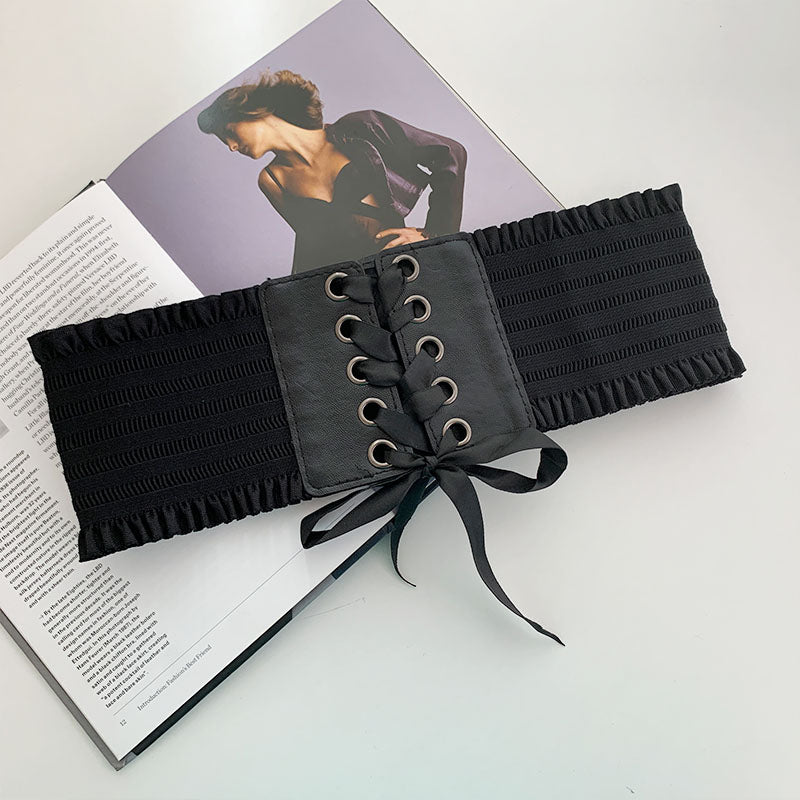 Black Pleated Lace Corset N052704