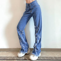 "FIVE-POINTED STAR PRINT FRAYED" JEANS N033106