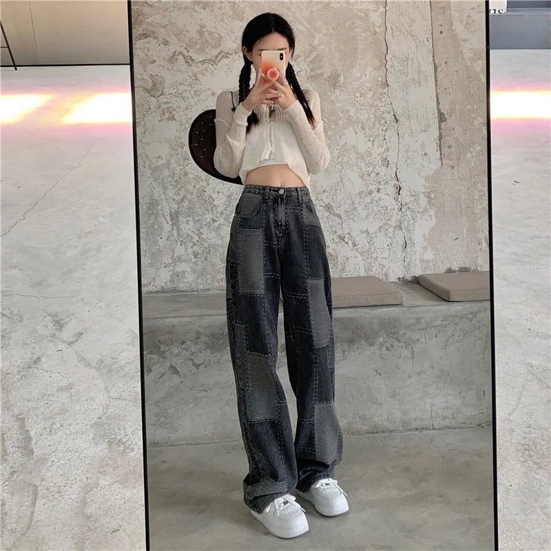 [@sleepinredroses] RETRO SMOKY GRAY CHECK JEANS UB2483