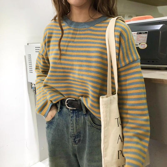 "TOW COLOR STRIPED" SWEATER N072801