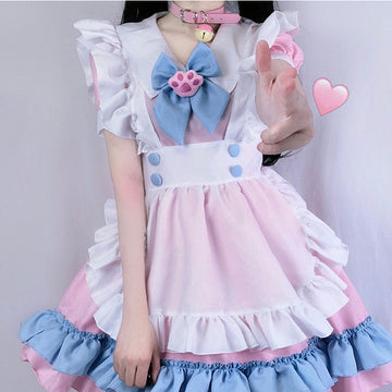 "LOLITA CAT PAW BOW PINK BLUE MAID" OUTFIT DRESS N022406
