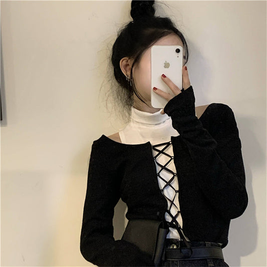 "LACE UP LONG SLEEVES + WHITE VEST" OUTFIT N032302