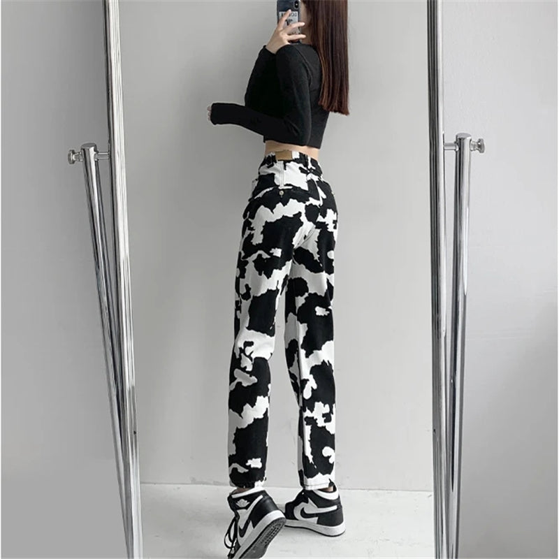 BLACK WHITE COW PRINT PANTS UB2486#N#– Uoobox