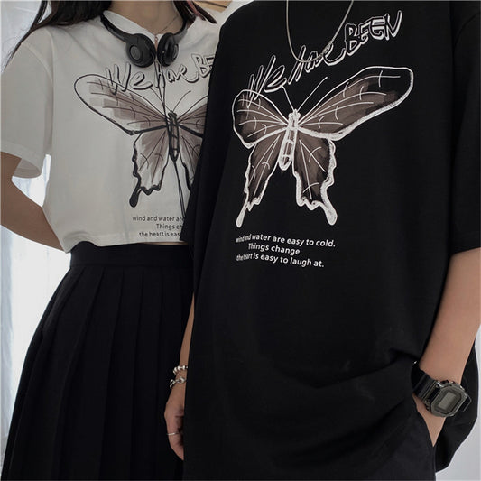 "BUTTERFLY PRINT LONG/SHORT" T-SHIRT N072309
