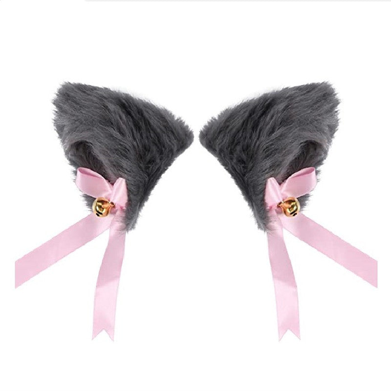 PLUSH BELL BOW CAT EAR HAIRPIN UB2560