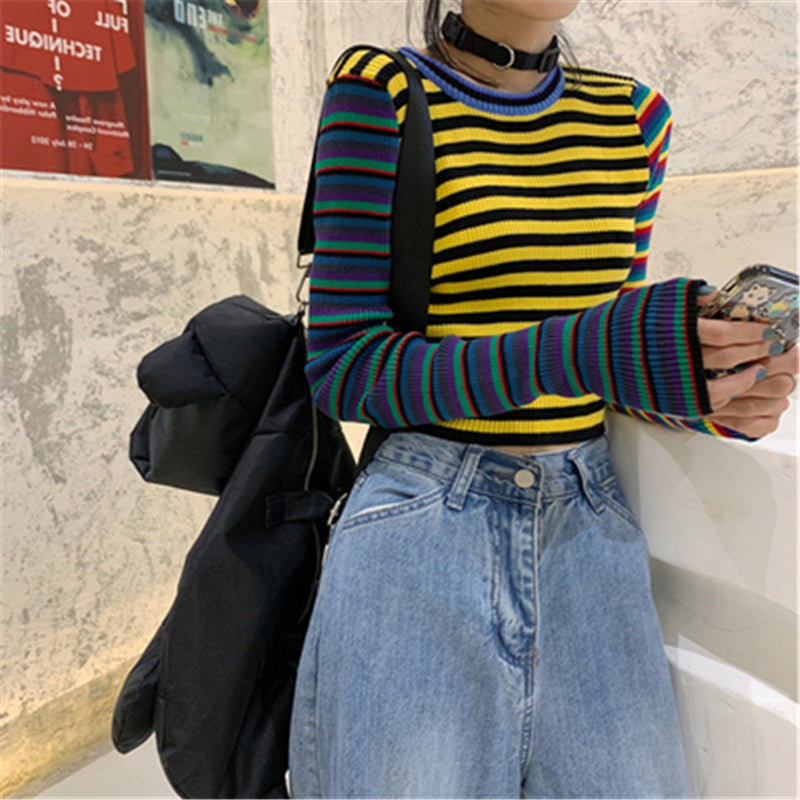 [@hallucineon] "MIXED COLORS STRIPED KNIT" BASE SHIRT N072001