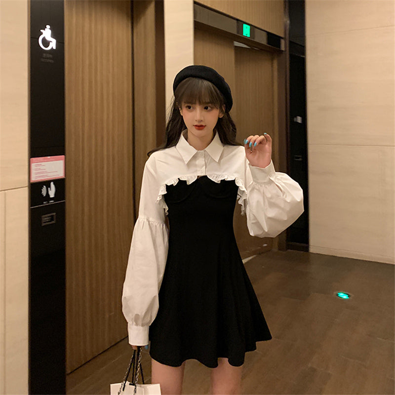 half black and half white dress Zip Athleisure 7.67 oz/yd (260g/m) Imported Shirt Dress Half Black Half