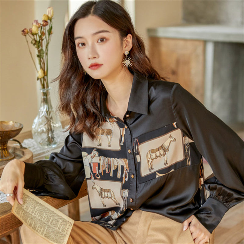 BLACK BROWN VINTAGE HORSE PRINT SHIRT UB2833