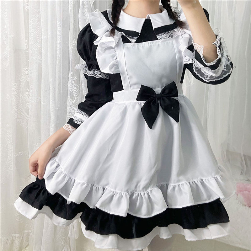 "LOLITA BLACK WHITE BOW LONG SLEEVE MAID" OUTFIT N022409