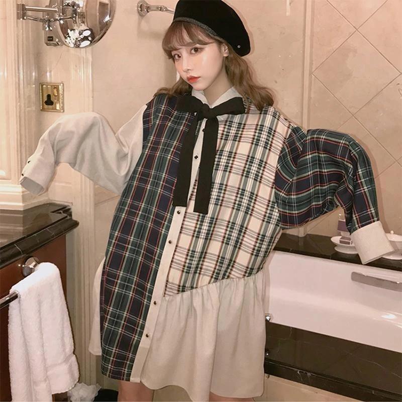 [@im_hae_] "VINTAGE MIXED PLAID SHIRT" DRESS N102006