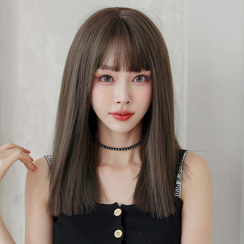 NATURAL BROWN BANGS MID-LENGTH WIG UB2555