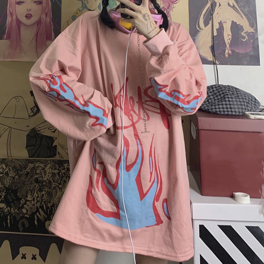 "FLAME PRINT LONG SLEEVE" SWEATSHIRT N090905