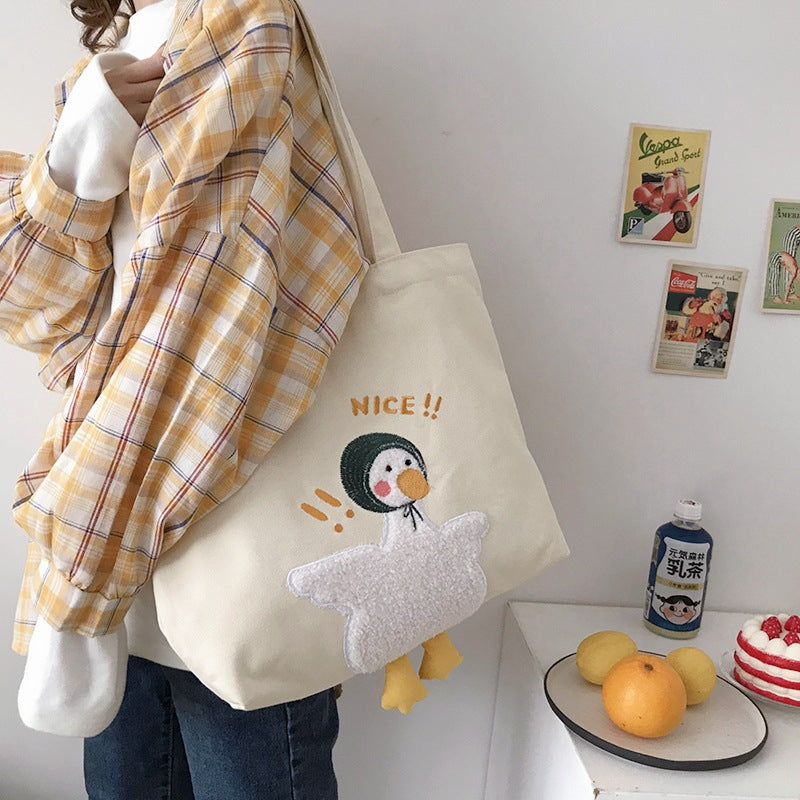 CUTE DUCK EMBROIDERED CANVAS BAG UB2613