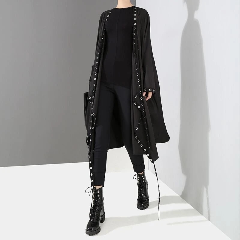 HARAJUKU BLACK METAL CIRCLE IRREGULAR CARDIGAN UB2473