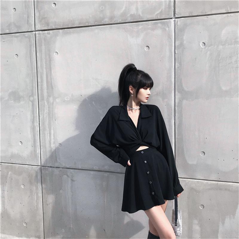 [@_chibikaty] "BLACK TWISTED SHIRT" DRESS N102807