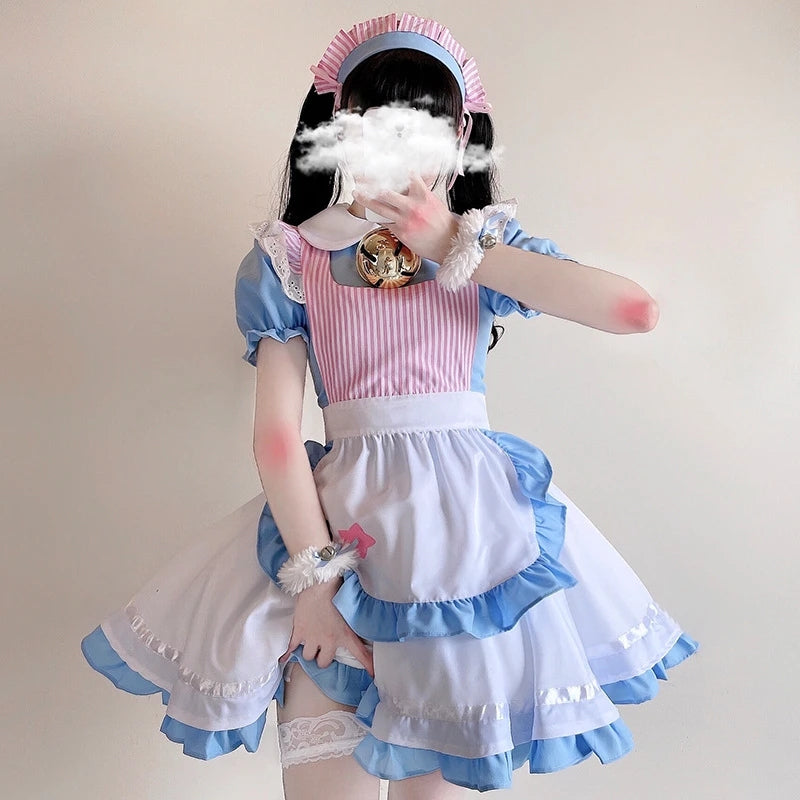 LOLITA BLUE WHITE STAR EMBROIDERY CAT MAID OUTFIT UB2781