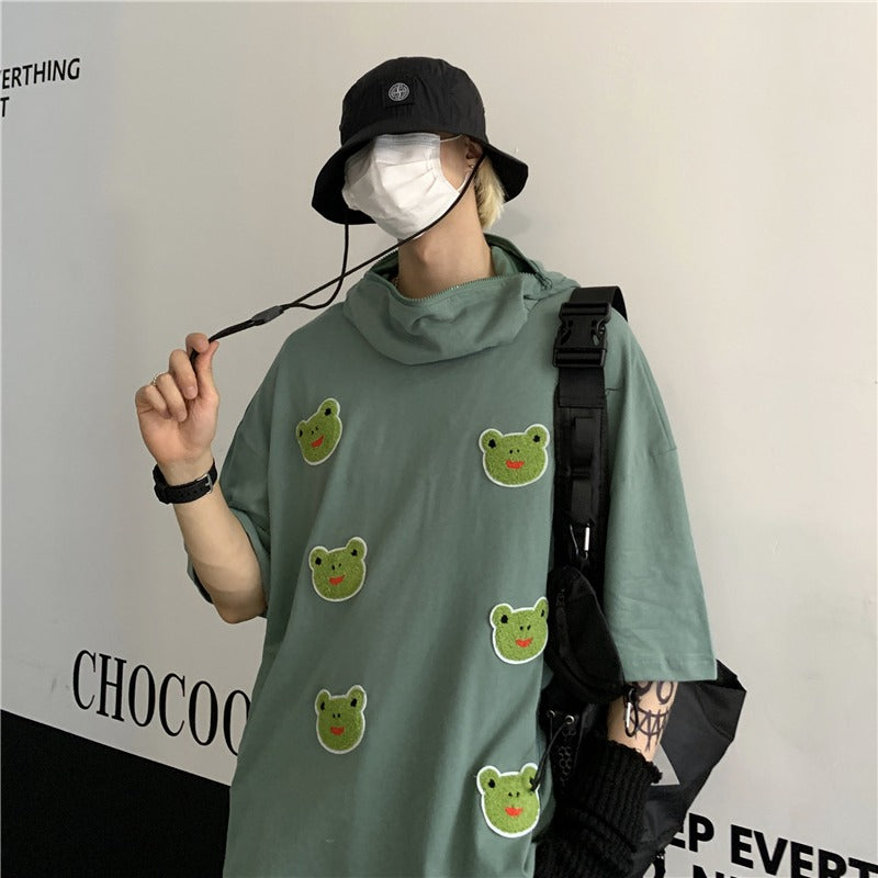 [ @rintaichou ] "FLOCKED FROG HOODED SHORT SLEEVE" T-SHIRT UB2378