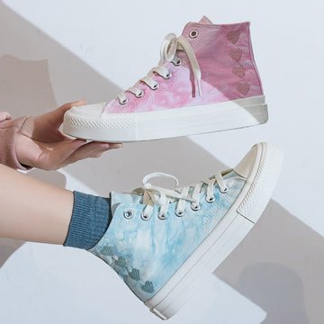 Pink/blue Tie-dye Love Embroidered Canvas Shoes UB2605