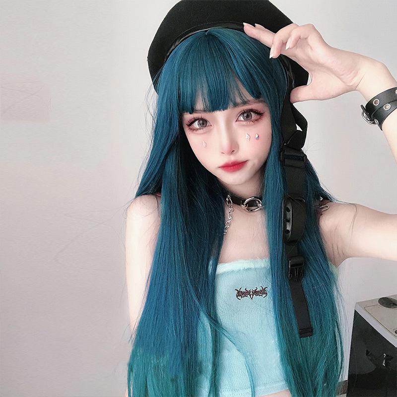 [ @carrypingwin]"LOLITA BLUE LONG STRAIGHT/CURLY" WIG N111802