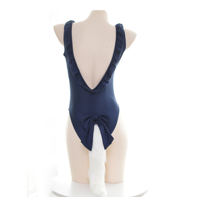 "BLACK/WHITE TAIL ONE-PIECE" SWIMSUIT N031504