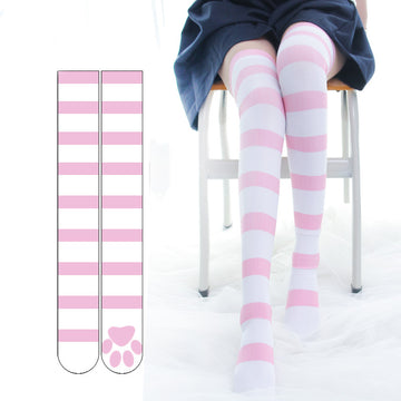 "CAT PAW STRIPED OVER THE KNEE" SOCKS N102408