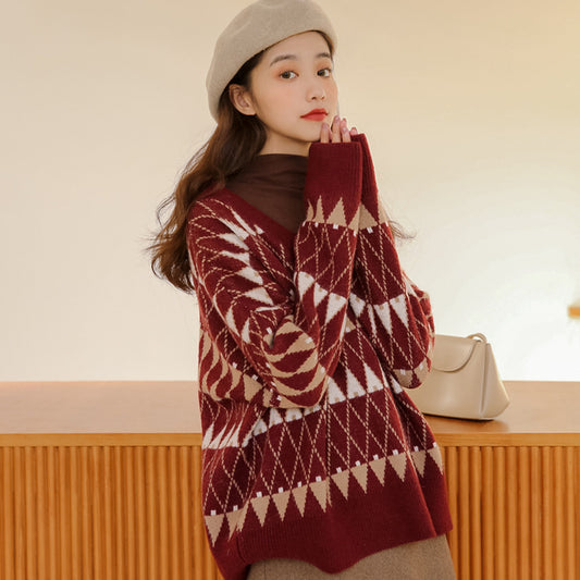 "LAZY DIAMOND PATTERN PULLOVER" SWEATER N111704