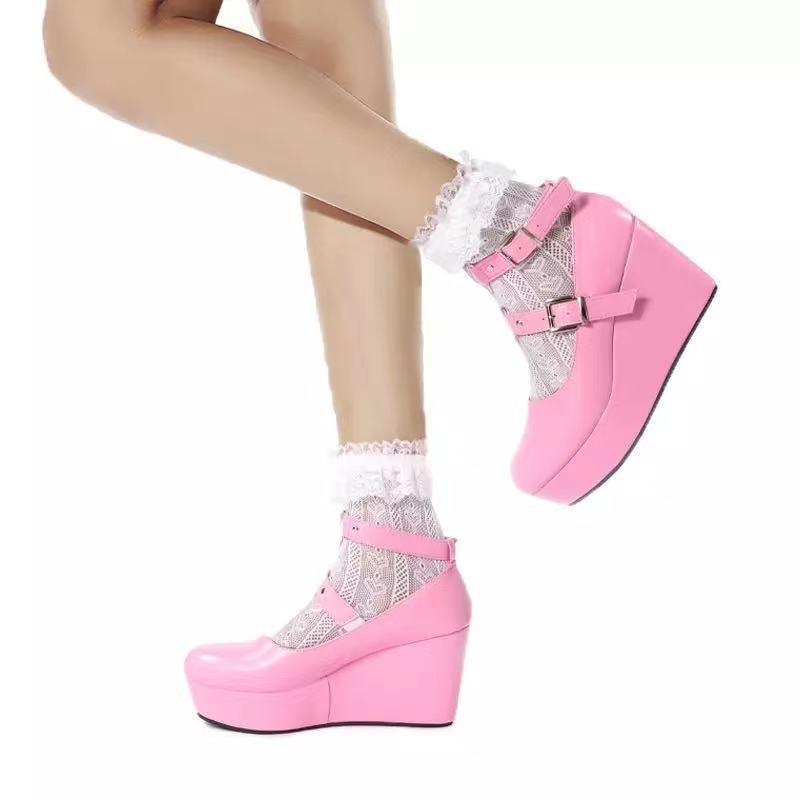 SOLID COLOR LOVE BUCKLE WEDGE SHOES UB2524