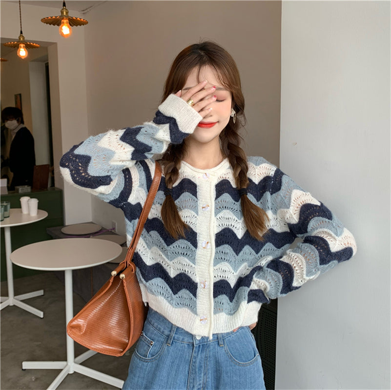 "STRIPED KNITTED" CARDIGAN N091606