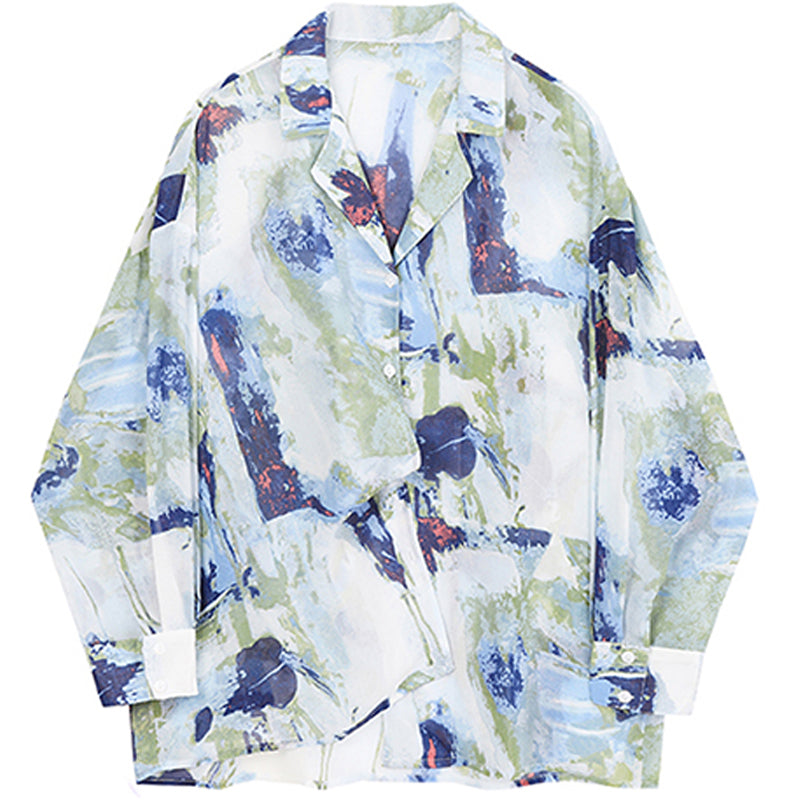 "RETRO LAZY TIE-DYE PRINTED LONG SLEEVED" SHIRT N030806
