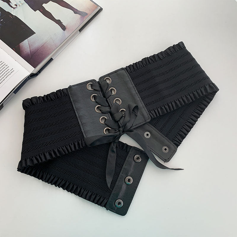 Black Pleated Lace Corset N052704