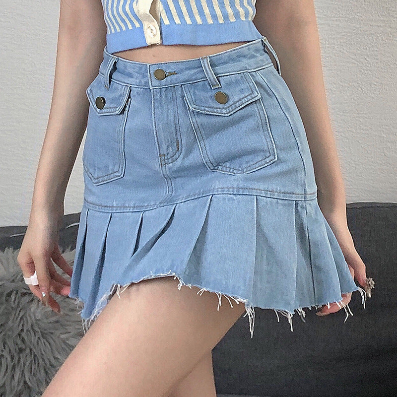 "BLUE FAKE POCKET DENIM" SKIRT N040701