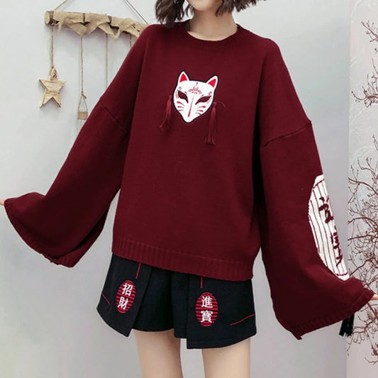 "FOX MASK EMBROIDERED" SWEATER N082810