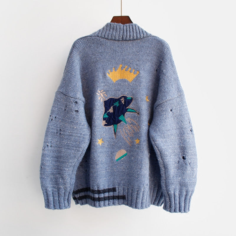 "SPACESHIP EMBROIDERED" SWEATER COAT N091005