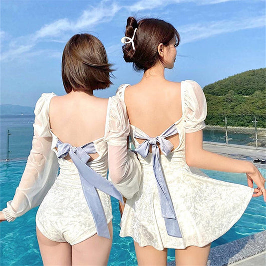 "WHITE CUTE BOW PUFF SLEEVE" SWIMSUIT N052001