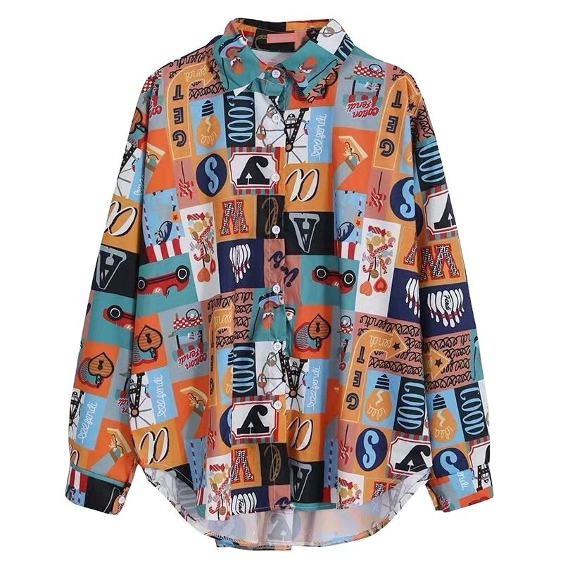 "VINTAGE ORANGE FLORAL LONG SLEEVE" SHIRT N042605