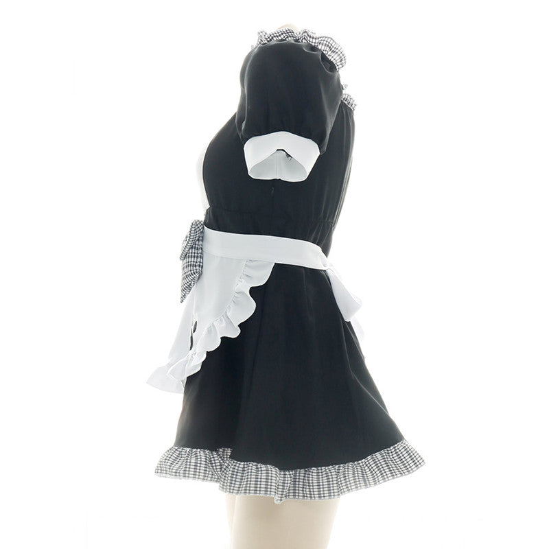 BLACK WHITE PLAID HOLLOW LOVE CAT MAID OUTFIT UB2601