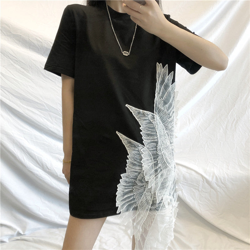 IRREGULAR WING BLACK DRESS UB2637